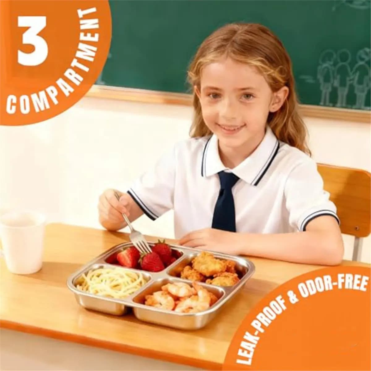 (HOPE) Bento Box in acciaio inossidabile a 4 scomparti, contenitori per snack a tenuta stagna per bambini e adulti, ideali per la preparazione dei pasti e i viaggi