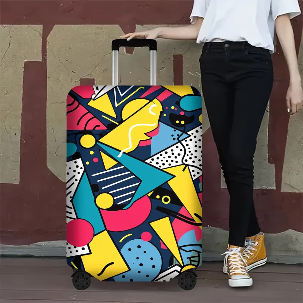 1PC Memphis Style Abstract Print Luggage Cover for 18 – 32-Inch Carrying Cases; Vibrant, resilient travel accessory that effecti