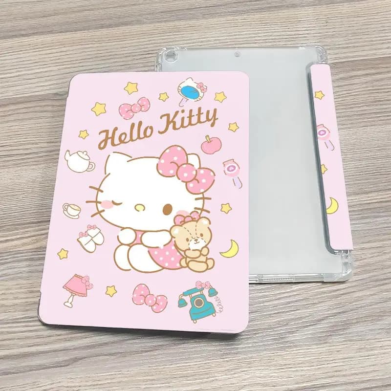 Custodia Protettiva per Tablet Anime Sanrio Hello Kitty Tri-Fold con Funzione Auto Sleep/Wake per iPad 12 Air 8 9a Gen Pro 11 2026 - Cover a Cartone Animato