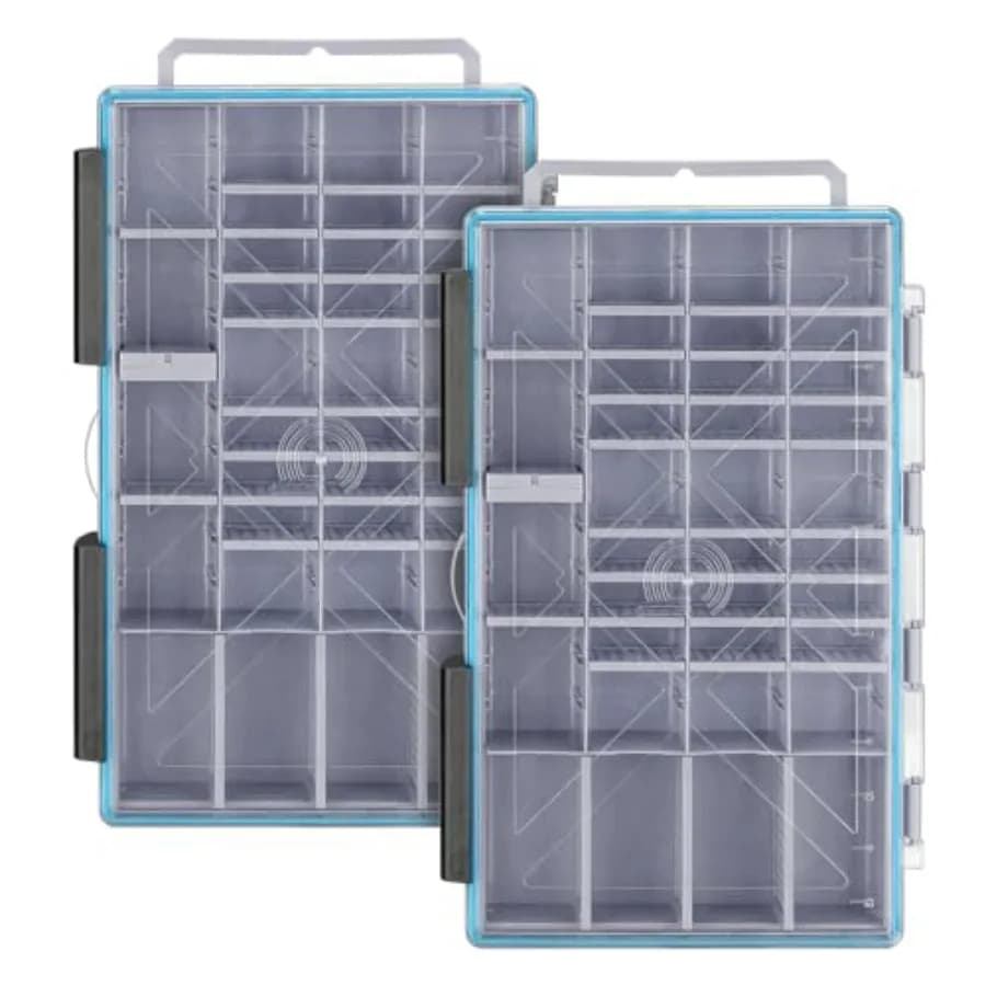 Set di 2 Scatole per Attrezzatura da Pesca Impermeabili 3700 con Divisori Regolabili, Organizzatori Portatili in Plastica Trasparente