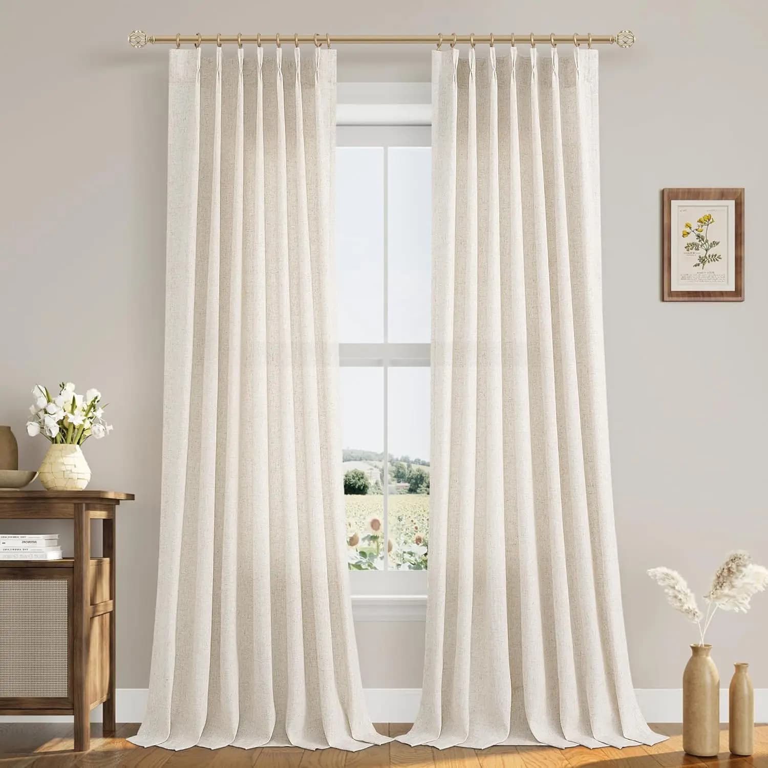 Tende a Pieghe da 90 Pollici per Soggiorno, Drappeggi in Lino con Design Semi-Trasparente che Filtra la Luce