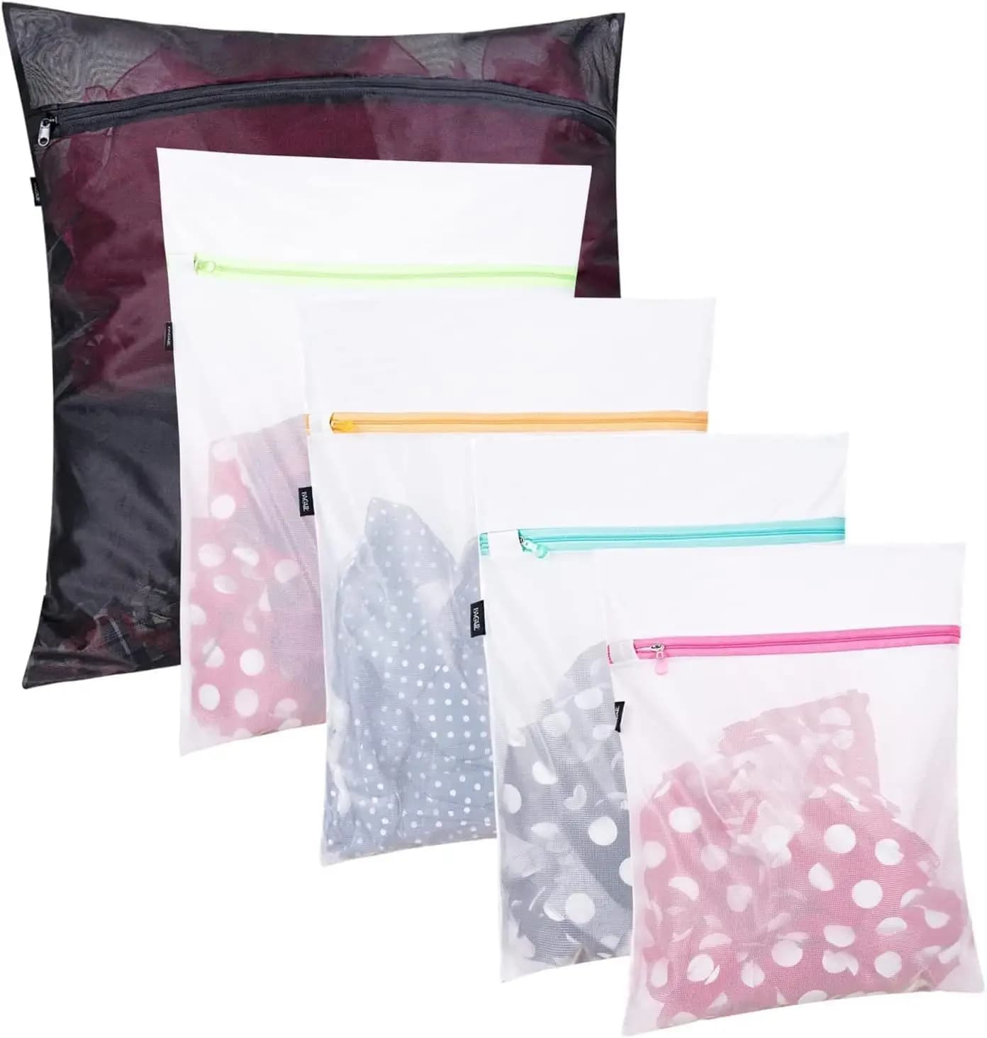Set di 5 Sacchetti a Rete per Bucato Delicato, Lingerie e Intimo - 1XL, 2L, 2M