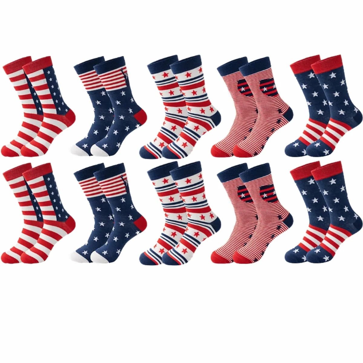 10 paia di calzini per il 4 luglio, festa dell'Indipendenza, calzini patriottici con stelle e strisce rosse, bianche e blu, calzini alla moda unisex, calzini regalo per feste americane per uomini e donne