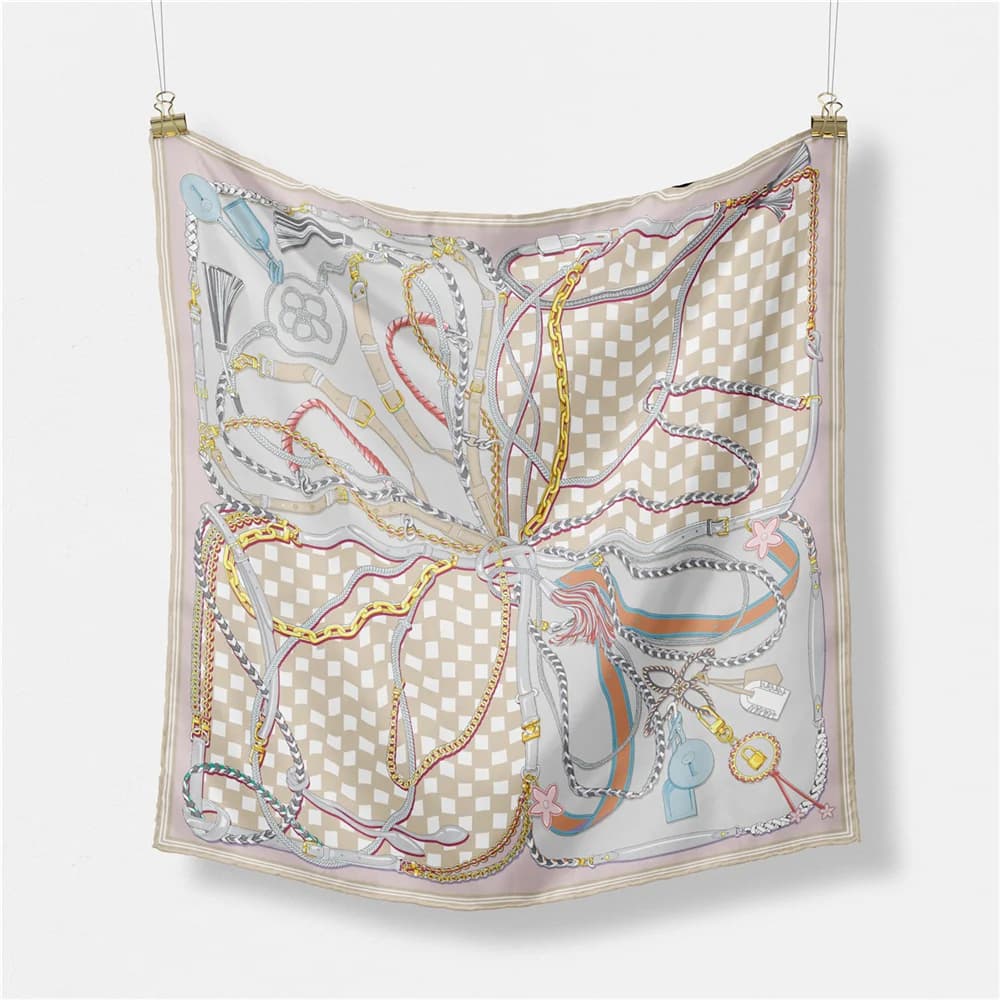 Sciarpa di seta twill Donna Stampa digitale Sciarpe quadrate Avvolge Bandana Piccolo Hijab Foulard di seta Cravatta Fascia Fazzoletto da collo 53CM