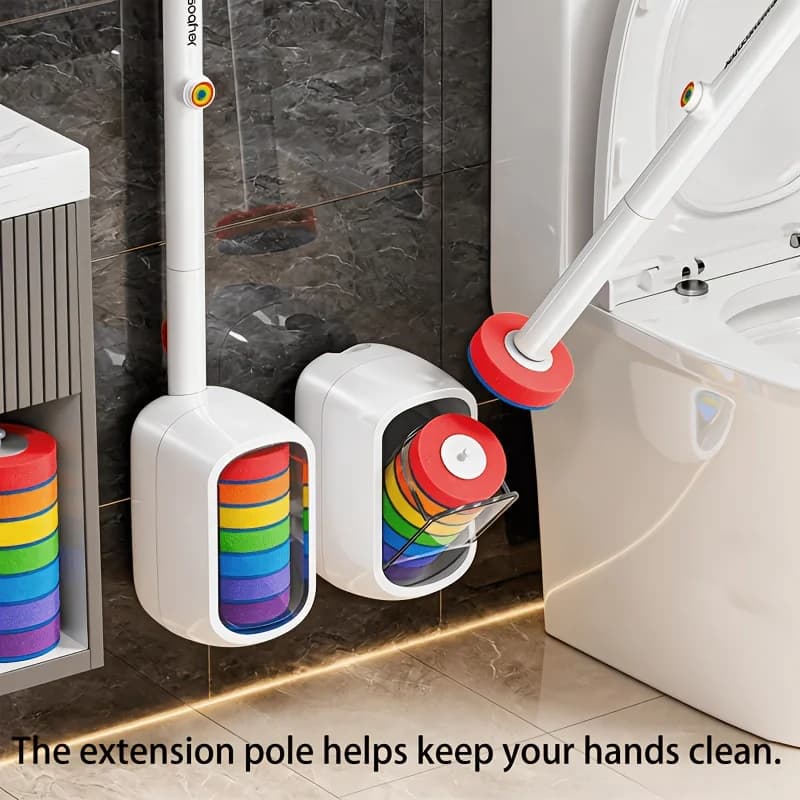 Joybos Wall-Mounted Toilet Brush Set with 28 Replaceable Heads, One-Click Release, Automatic Lid Storage Holder, No-Drill Space-Saving Bathroom Cleaning System