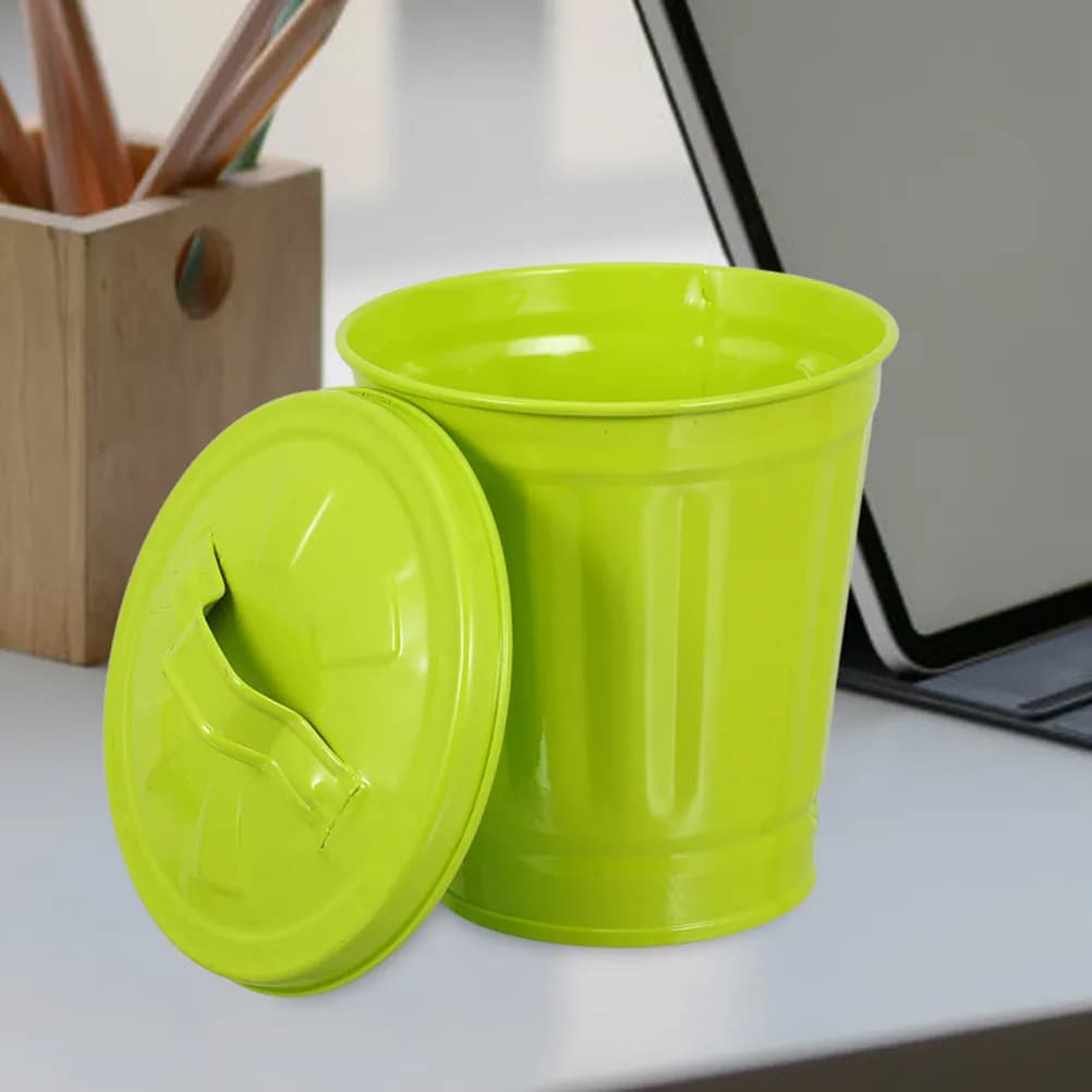 Set di 2 Contenitori da Scrivania, Cestino per Rifiuti Multifunzione con Coperchio, Portapenne da Ufficio
