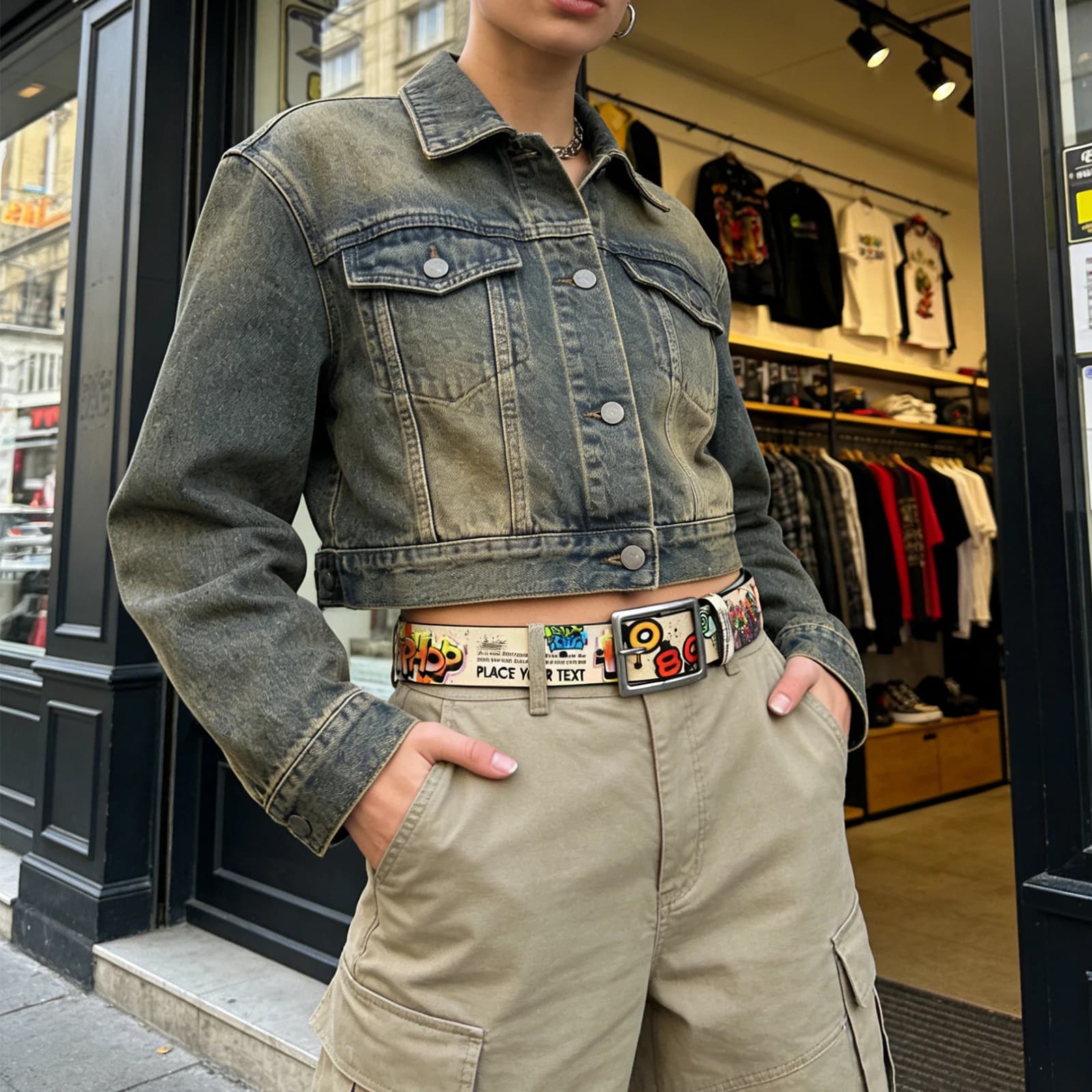 Nuova Cintura Hip-Hop con Fibbia Quadrata e Graffiti per Donna e Uomo, Cintura Decorativa di Design