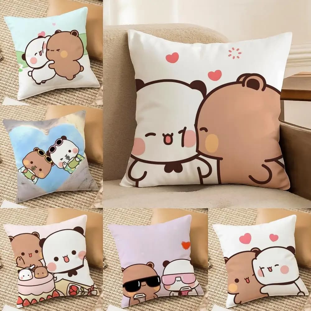 Popular Home Cartoon Bubu & Dudu Cute 3 Pillow Case Double-Sided Plush Sofa Cushion Covers Organic Breathable Invisible Zipper
