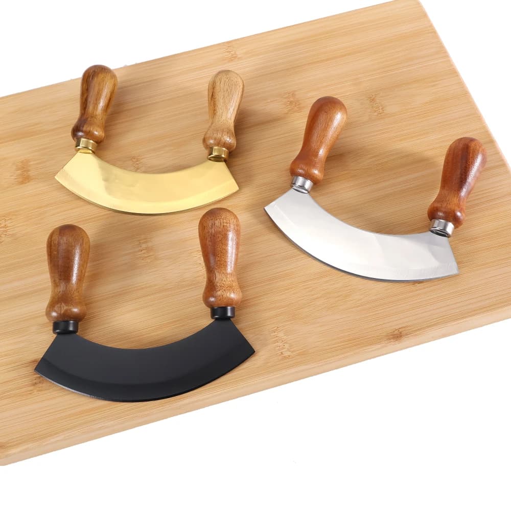 Jaswehome 5.5 pollici in acciaio inossidabile da cucina tritatutto per erbe manico in legno taglierina per pizza frutta verdura insalata chopper coltello mezzaluna