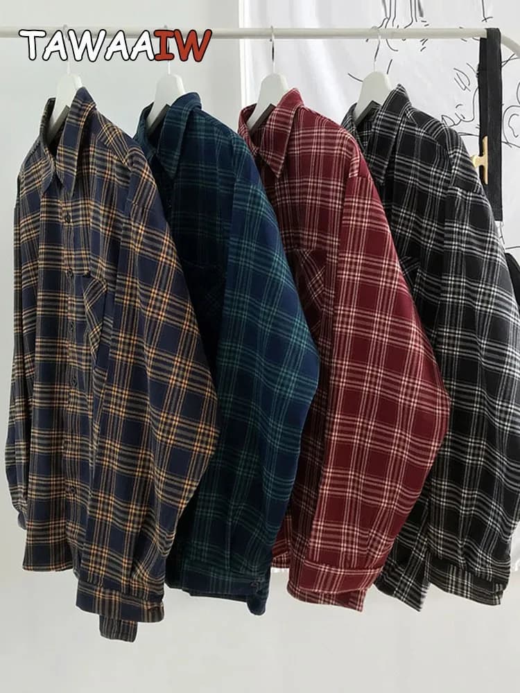 Tawaaiw camicie a quadri donna primavera manica lunga Oversize camicia abbottonata camicetta Casual stile coreano Outwear top da donna Blusas
