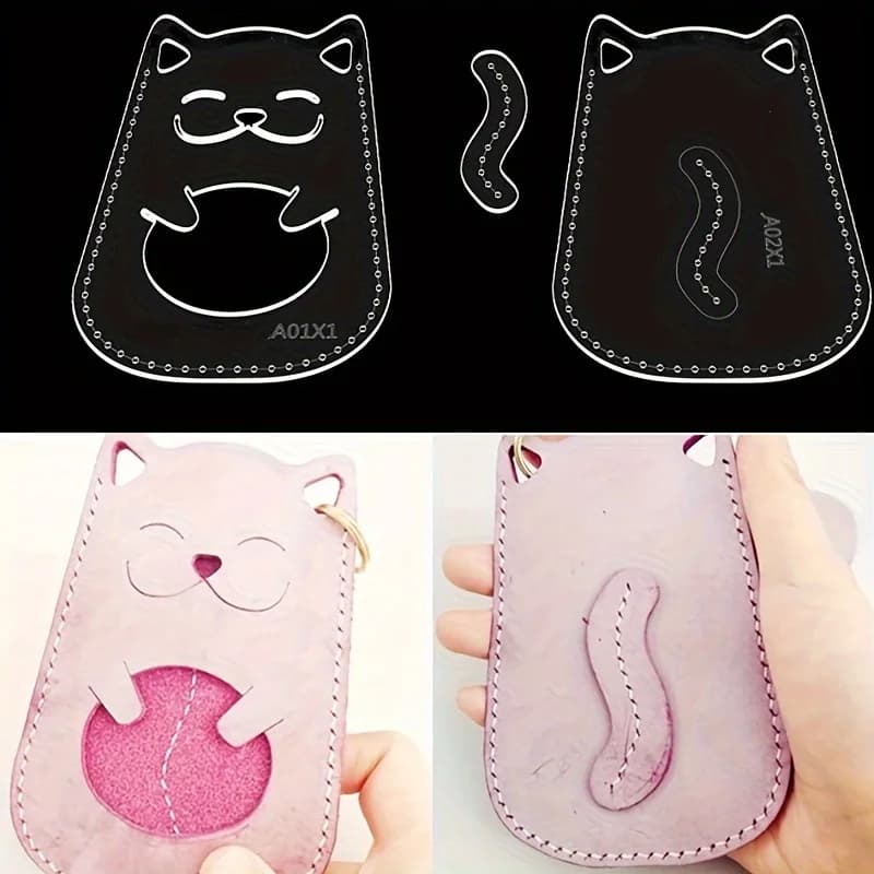 Set di 3 Pezzi Stencil in Acrilico per Lavorazione del Cuoio, Modello Carino per Portachiavi, Strumento di Cucito per Set di Attrezzi per Lavorazione del Cuoio