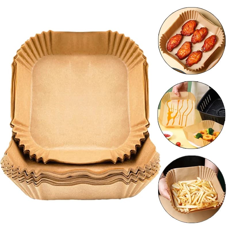 50/100/200PCS Disposable Air Fryer Paper Round / Square Silicone Food Oil Paper Family Day Barbecue Non-stick Equipment