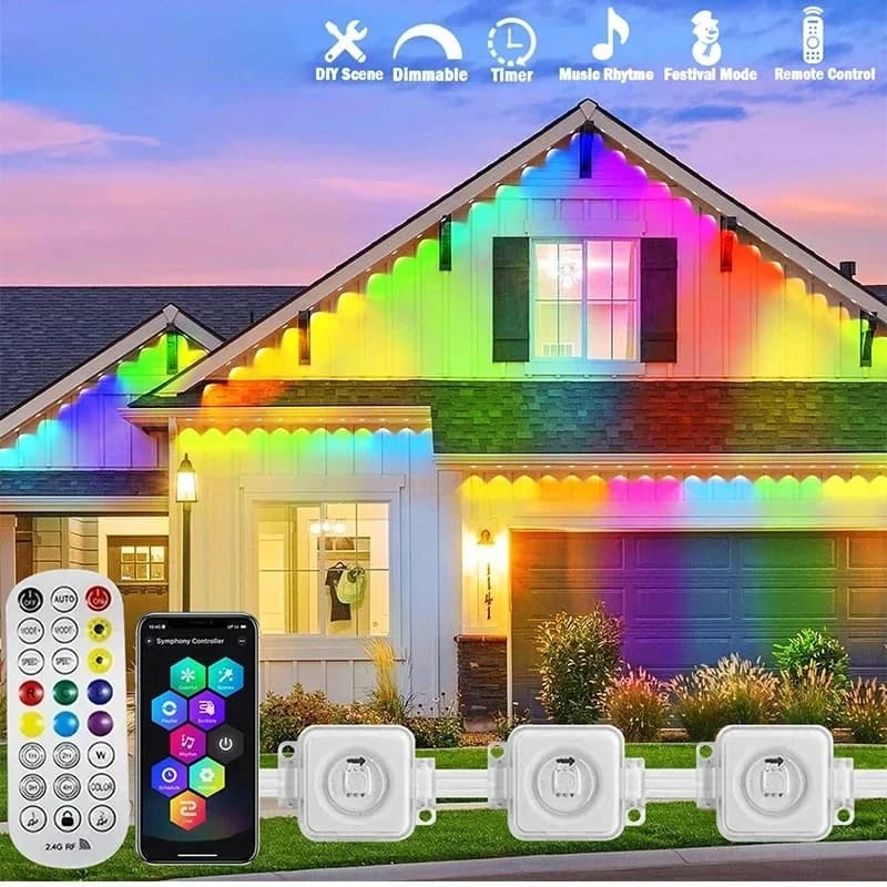 300FT Permanent Eaves LED Smart RGB Outdoor Led Lights for House with Remote Full House Eaves Light Christmas Holiday Decor