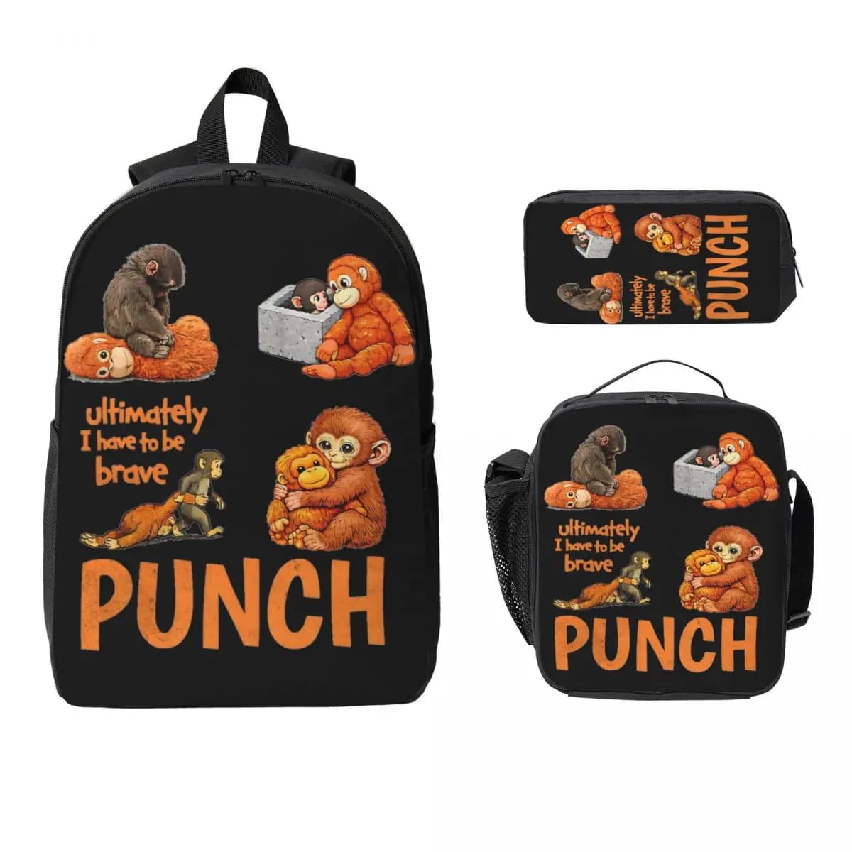 Zaino per bambini Baby Punch Monkey, set completo con borsa termica e astucci per penne, per ragazzi e ragazze, zaino scolastico Kawaii