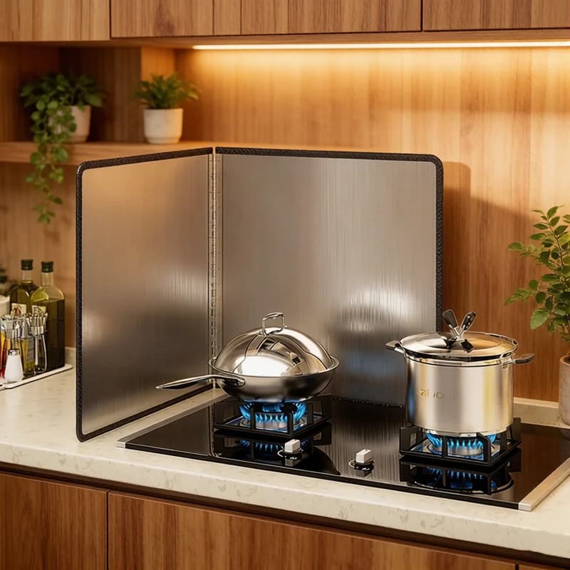Protezione Anti-Schizzi per Cucina in Acciaio Inox, Schermo Anti-Grasse per Padelle e Fornelli a Gas, Accessorio da Cucina
