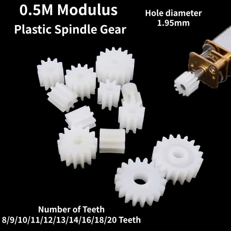 100 Pezzi Ingranaggi in Plastica per Motori Piccoli, Modulo 0.5M, 8/9/10/11/12/13/14/15/16/18/20 Denti, Albero da 2mm, Ingranaggi di Trasmissione per Auto RC