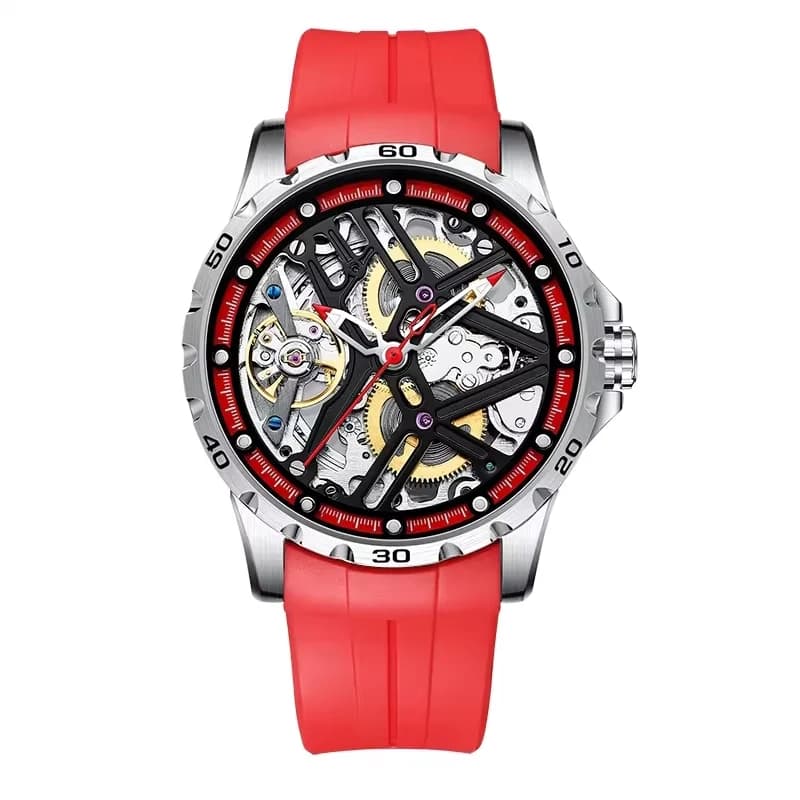Orologio Meccanico Automatico Sportivo AILANG per Uomo, Orologio da Polso alla Moda con Cassa in Acciaio Inossidabile e Cinturino in Silicone, Quadrante Scheletrato