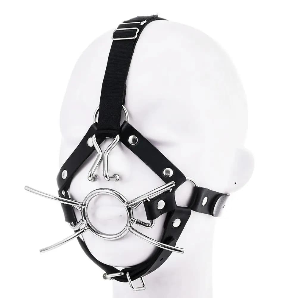 Maschere VaHppy Gag Harness Ganci per il naso SM BDSM Bondage Gatto Baffo Stile Coppia Giochi di sesso Giocattoli Cosplay Acciaio inossidabile + Pelle