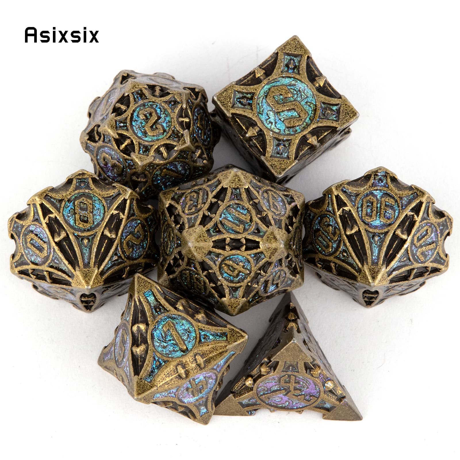 Set di 7 Dadi in Metallo Blu Rame, Dadi Poliedrici in Metallo Solido Adatti per Giochi di Ruolo, Giochi da Tavolo e Giochi di Carte