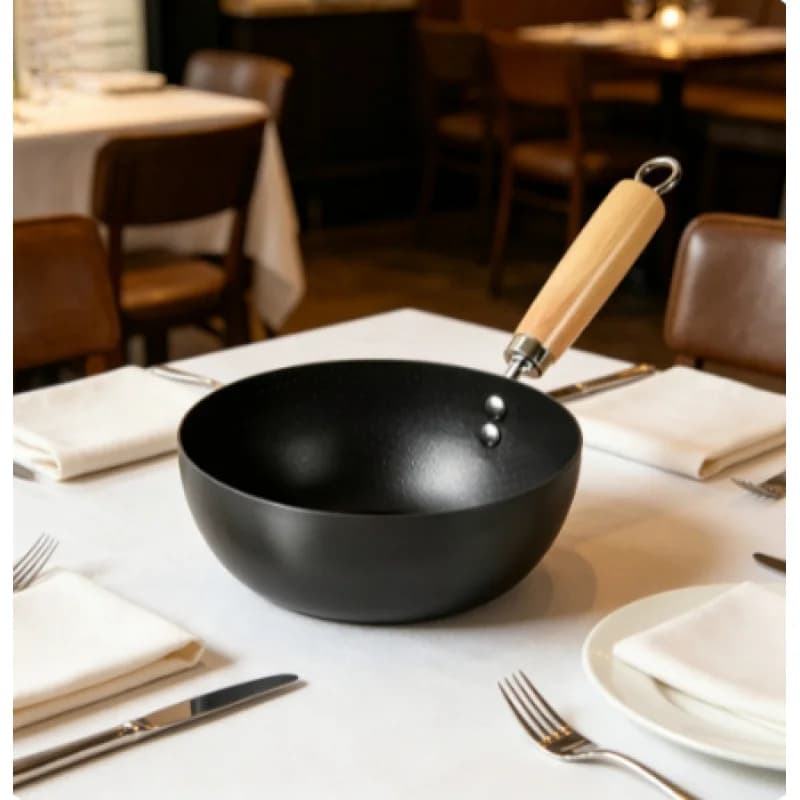Uncoated Flat Bottom Small Iron Wok Stir Fry Pan Compatible with Induction Cooker Kitchen Cooking Accessory