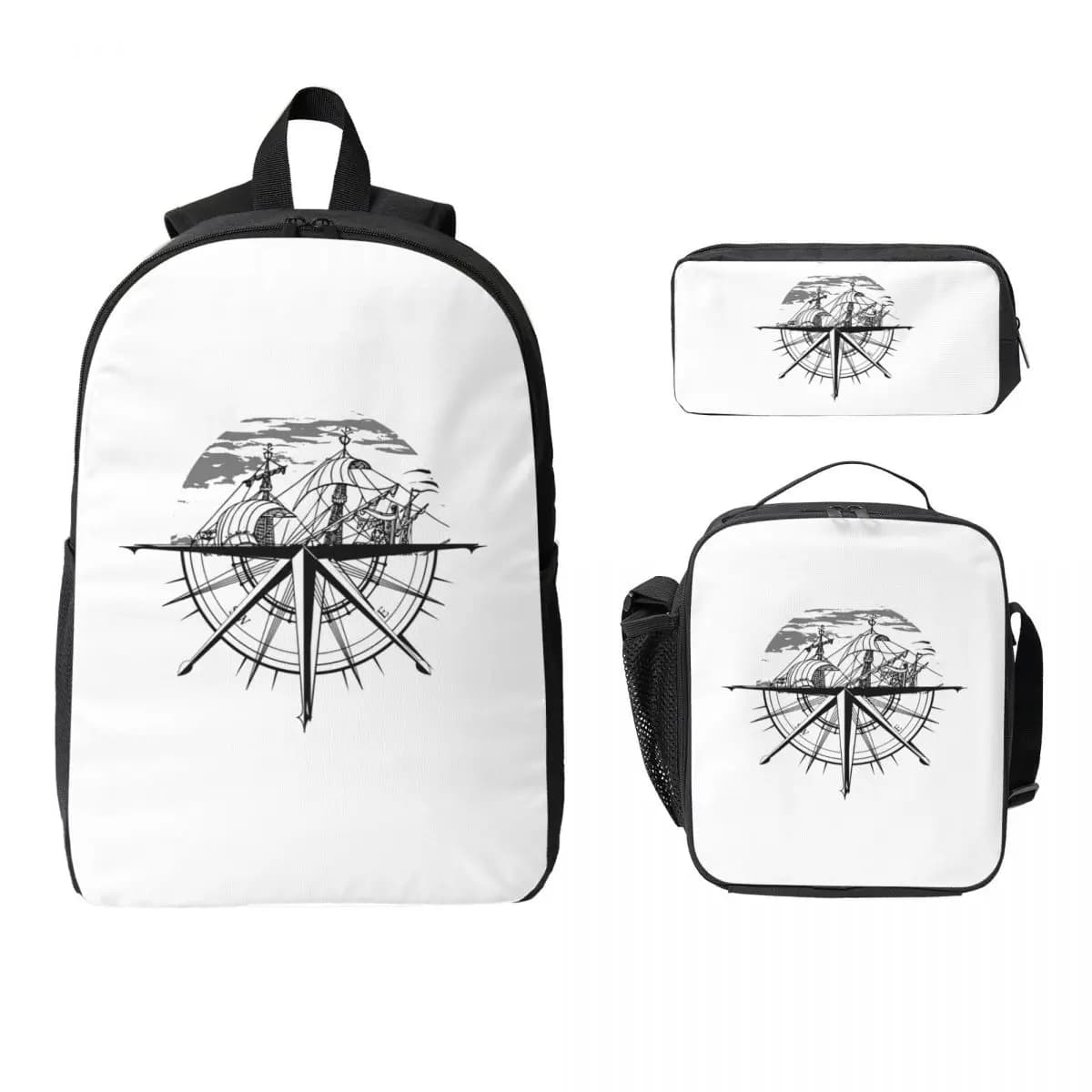 Bussola nautica Capitano Anchor Barca Zaino Ragazzi Ragazze BookBag Borsa da scuola Borse a tracolla Borsa da pranzo isolata 3ps Astuccio