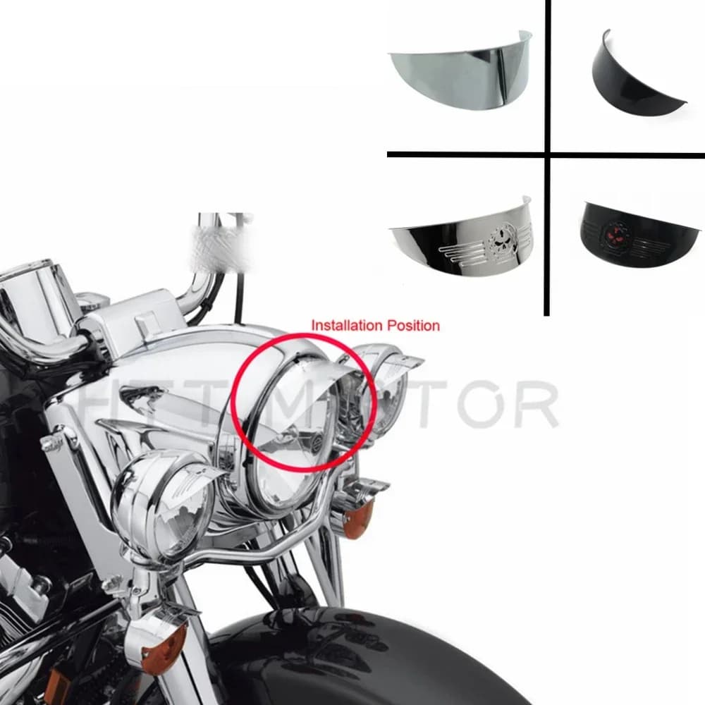 Motorcycle Parts Gear Skull Black 7" Headlight Visor Heavy Duty Thick For Harley XL XLH FXR FX
