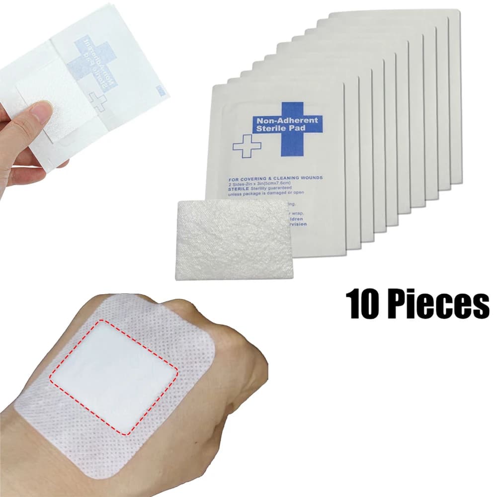 10 Pezzi 5*7,5cm Tamponi di Garza Impermeabili 100% Cotone Non Adesivi Kit di Pronto Soccorso Nastri per Medicazione Ferite Tamponi di Garza Sterili