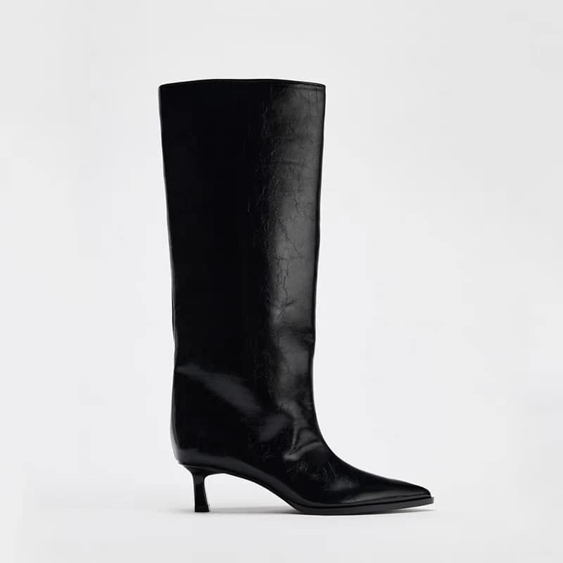 Brand Designer Autumn New Classic Black Sexy Pointed Mid-calf Boots Daily Home Office Shopping One-step High Boots Botas Mujer