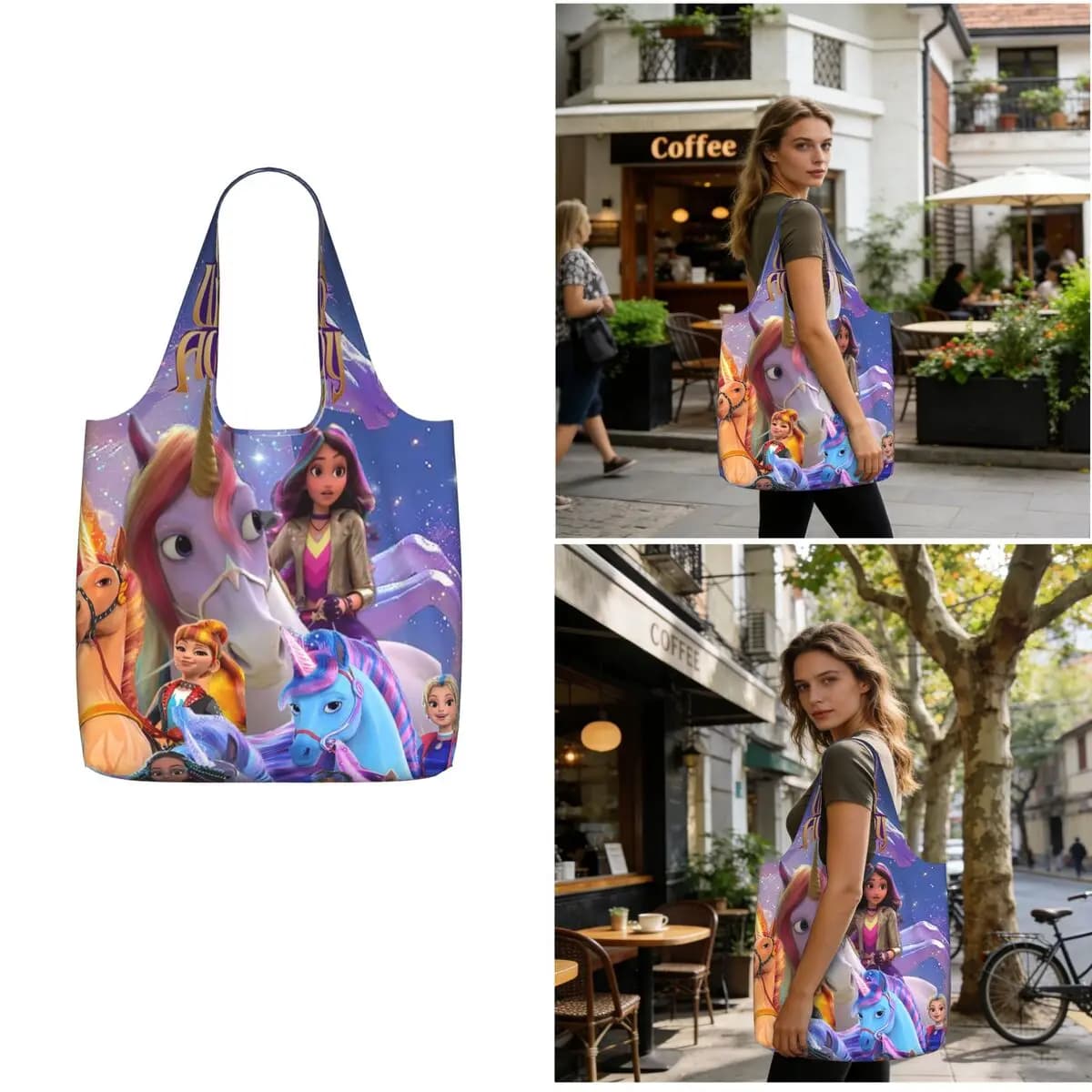 Unicorn Academy Shopping Tote Bag Canvas Large Capacity Shoulder Bags Shopper Grocery Handbag for Women