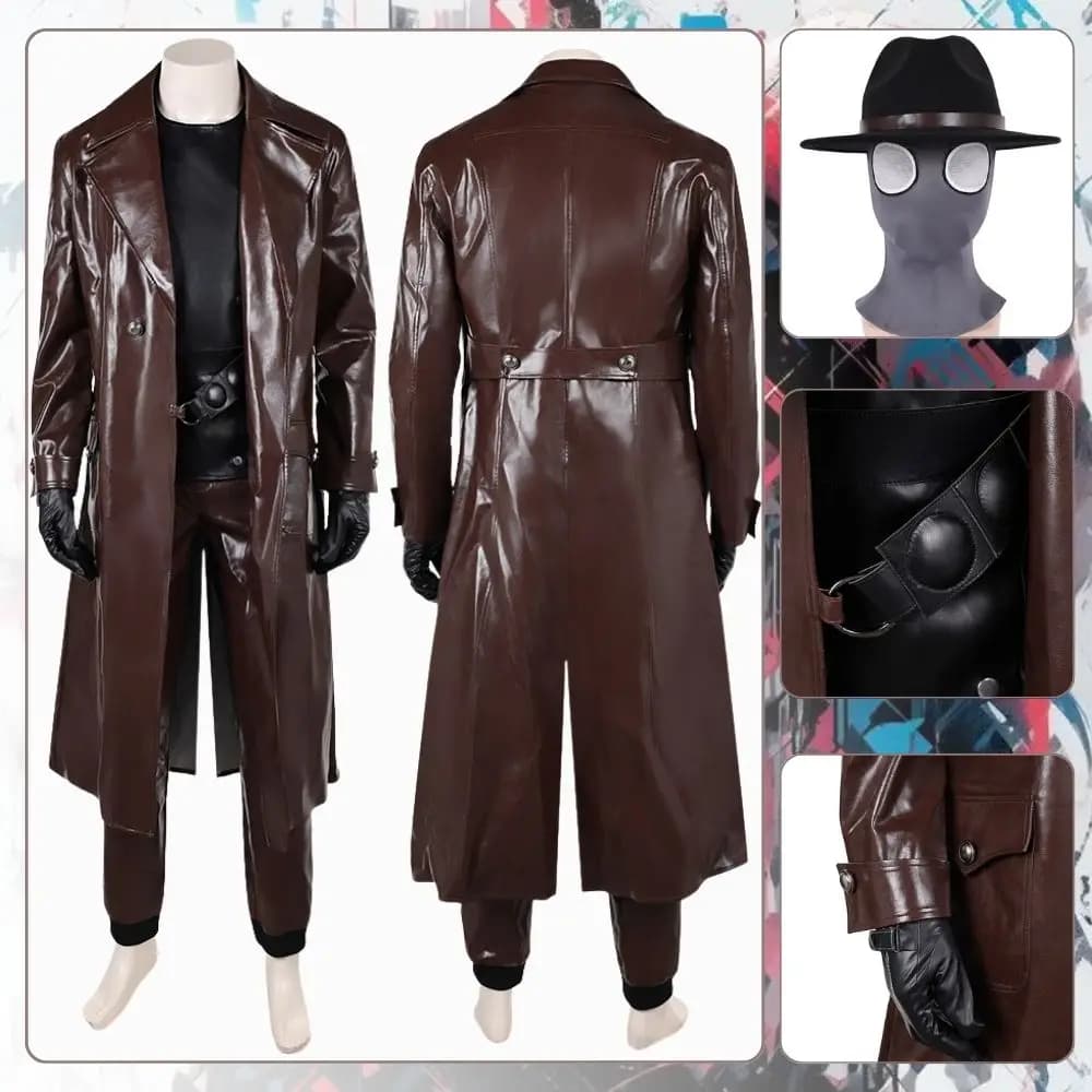 Costume da Spider-Man Nero, Giacca in Pelle, Cappello, Maschere per Uomo Adulto, Abbigliamento da Supereroe per Halloween e Carnevale