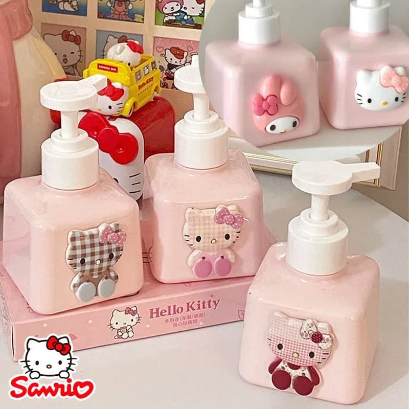 Dispenser di sapone Sanrio da 200 ml Hello Kitty Pompa a mano riutilizzabile Gel doccia Shampoo Contenitore per bottiglie riutilizzabili Regalo per il bagno di casa