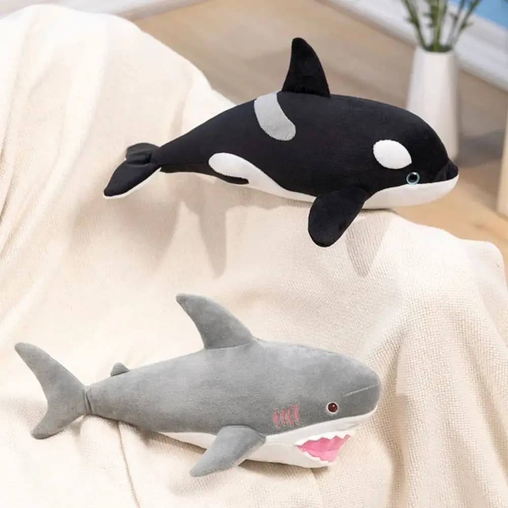 Peluche di Animali Cartoonizzati: Orca Simulata e Grande Squalo Bianco, Divertenti Giocattoli in Cotone PP, Cuscini Peluche Kawaii da 32 cm