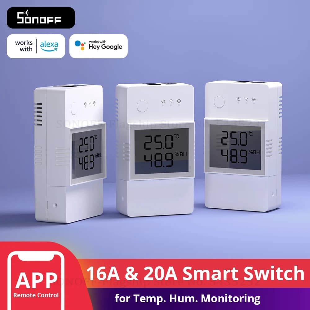 3PCS SONOFF TH Elite 16A/20A WiFi Smart interruttore di monitoraggio della temperatura e dell'umidità Display LCD telecomando tramite eWeLink Alexa