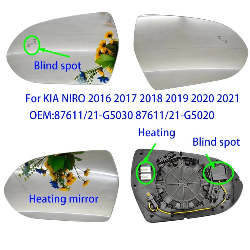 For KIA NIRO 2016 2017 2018 2019 2020 2021 Auto Outside Door Wide Angle Convex Heated Car Mirror Glass Blind Spot 87611/21-G5030