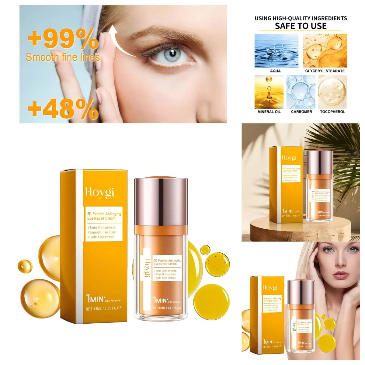 5D Peptidic Eye Contour Cream 4 Pack - Reduces thin lines and feet of gallons, Treatment of firming and moisturizing eyes, Gentle formula