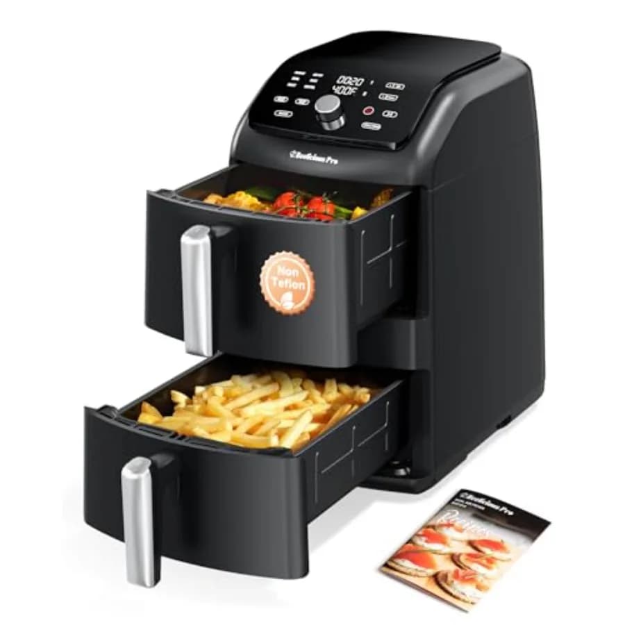 Friggitrice ad Aria Doppia Grande da 12QT, 10-in-1 con 2 Cestelli, Tecnologia SyncHeat per Cottura Uniforme, Design Compatto Impilabile, Smart Fi
