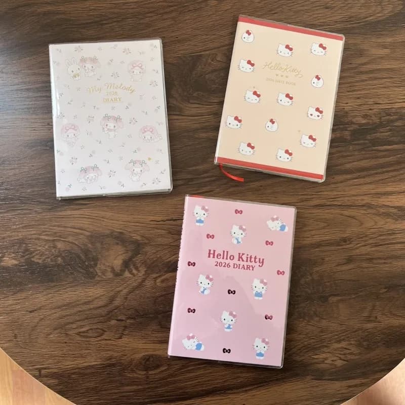 Agenda Giornaliera Anime 2026 Hello Kitty Melody, Quaderno Carino con Cartoni Animati per Studenti, Organizer per Appuntamenti, Blocco Note, Diario