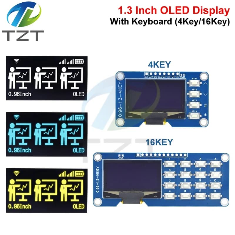 DIYTZT 1.3 Inch OLED Display with 1x4/4x4 Keyboard Module Driver SH1116 128x64 I2C Screen for Arduino Raspberry Pi