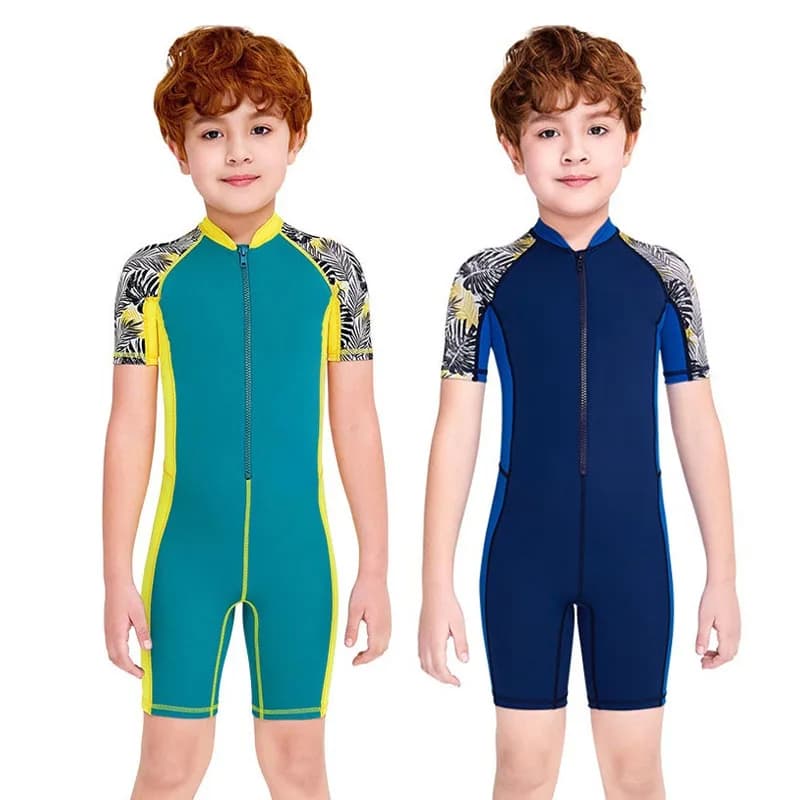Fast Drying Summer Children's Swimwear in One Piece Children's Swimwear Short Sleeved Solar Protection for Kids (including Swim Headphones)