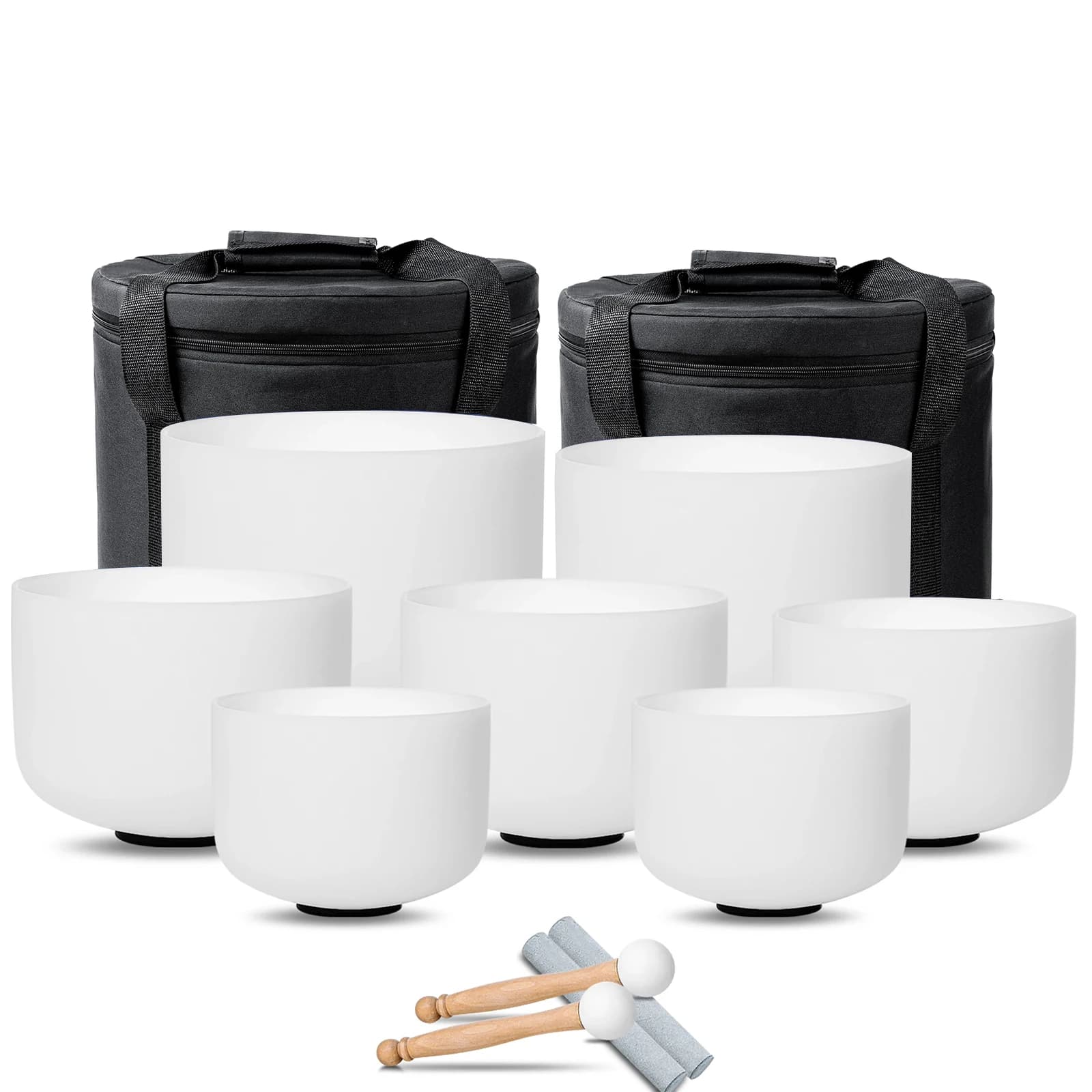 Hye-eun 7-12inch Crystal Singing Bowl Set of 7pcs Chakra Sound Tunned Bells Instruments for Yoga Medication Healing with Bag