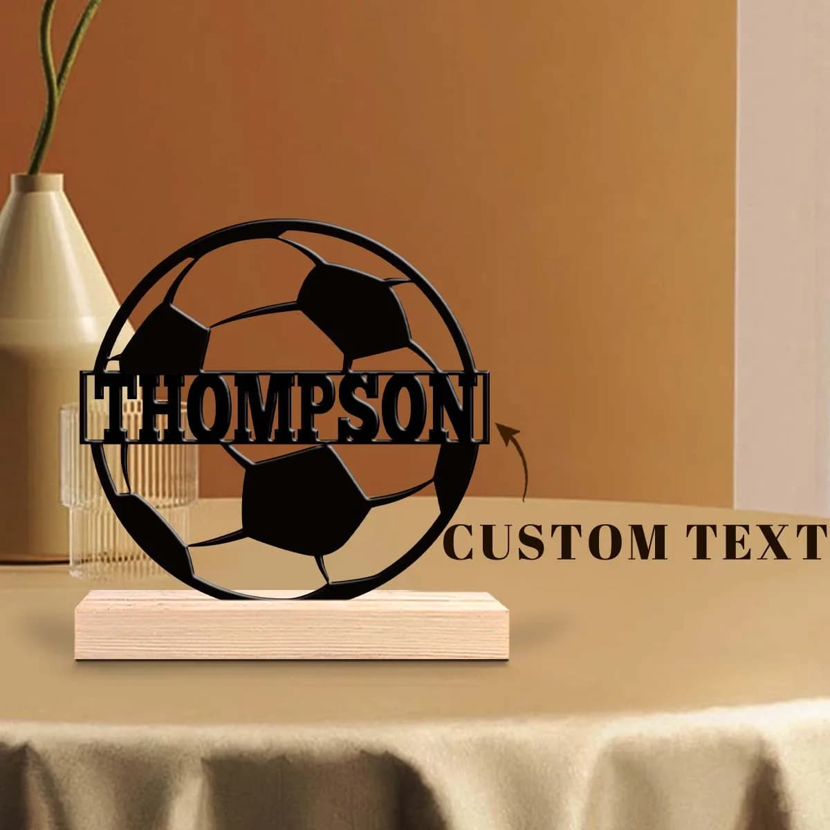 1pc Interesting Metal Desktop Decoration Customizable Content With Wooden Base Modern Rural Home Desktop Decorations
