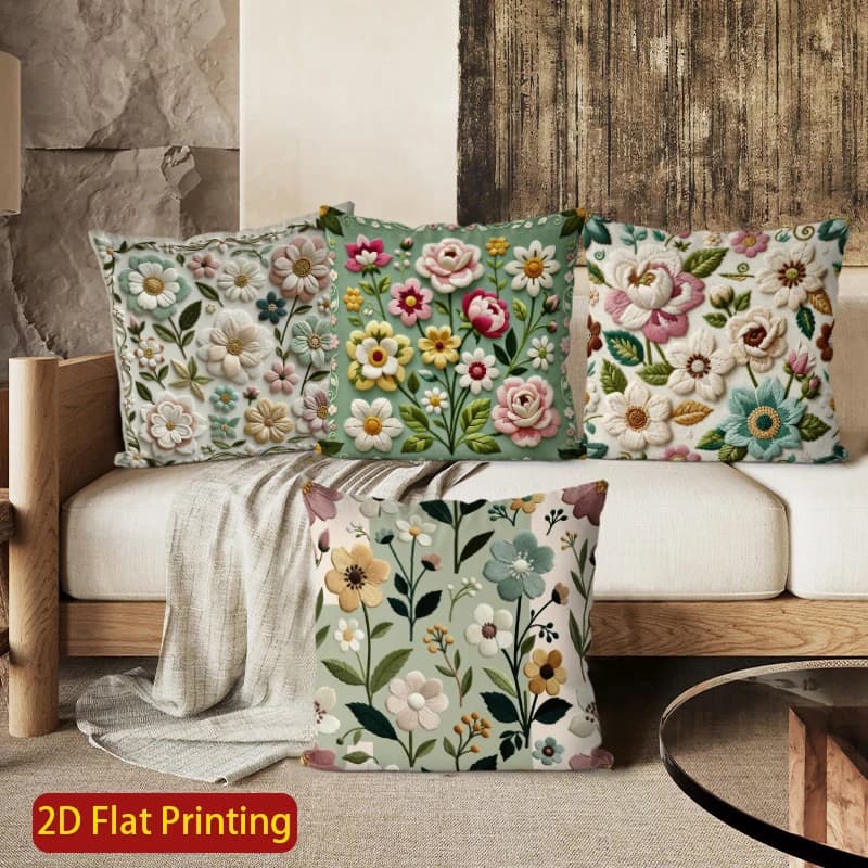 2D pillow lining with vintage floral embossed pattern, suitable for sofa, bedroom, car.