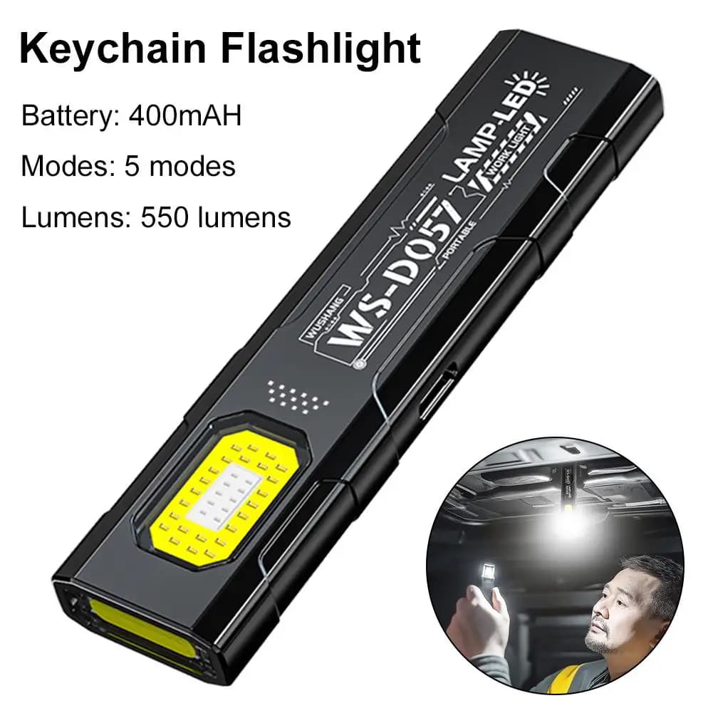 550LM Rechargeable LED Keychain Flashlight Portable Lantern Pocket Lantern Working Light with Emergency Magnet