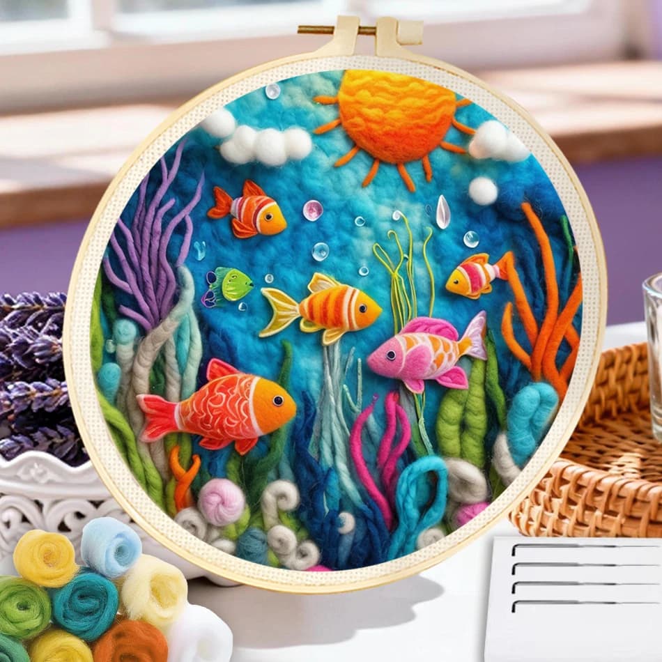 CHENISTORY Fish Wool Painting Living Room Decoration Embroidery Kit Animal Needle Felting Supplies Handmade Diy Idea