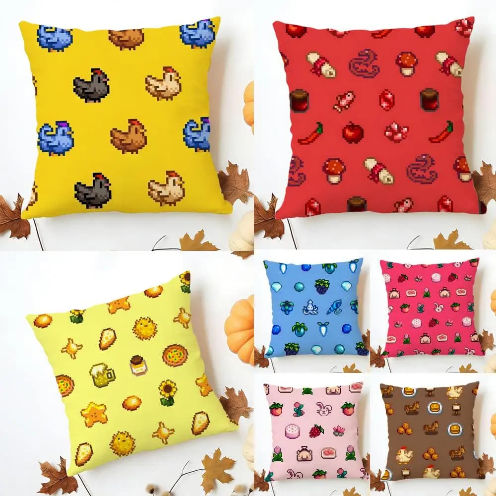 Stylish Cozy Pixel Art Style S-Stardew Valley Cushion Cover Washable Linen comfort for Sofa Bed Cozy Home Room Decor