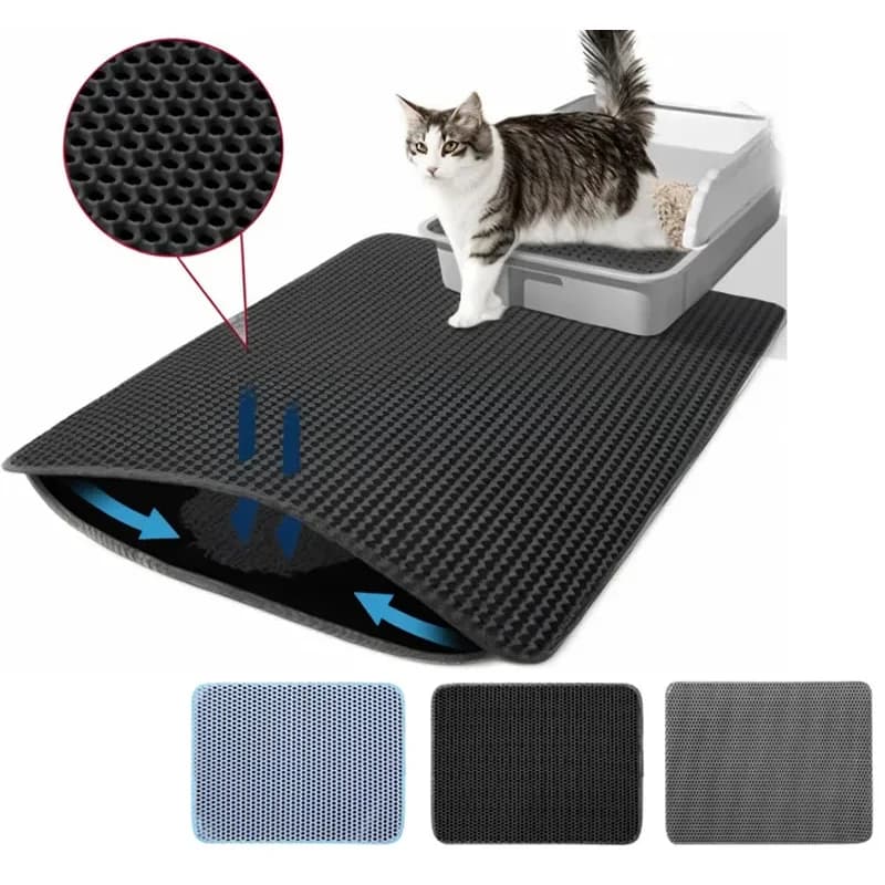 Tappetino per Lettiera Gatti a Doppio Strato, Impermeabile, Antiscivolo, in EVA, Facile da Pulire