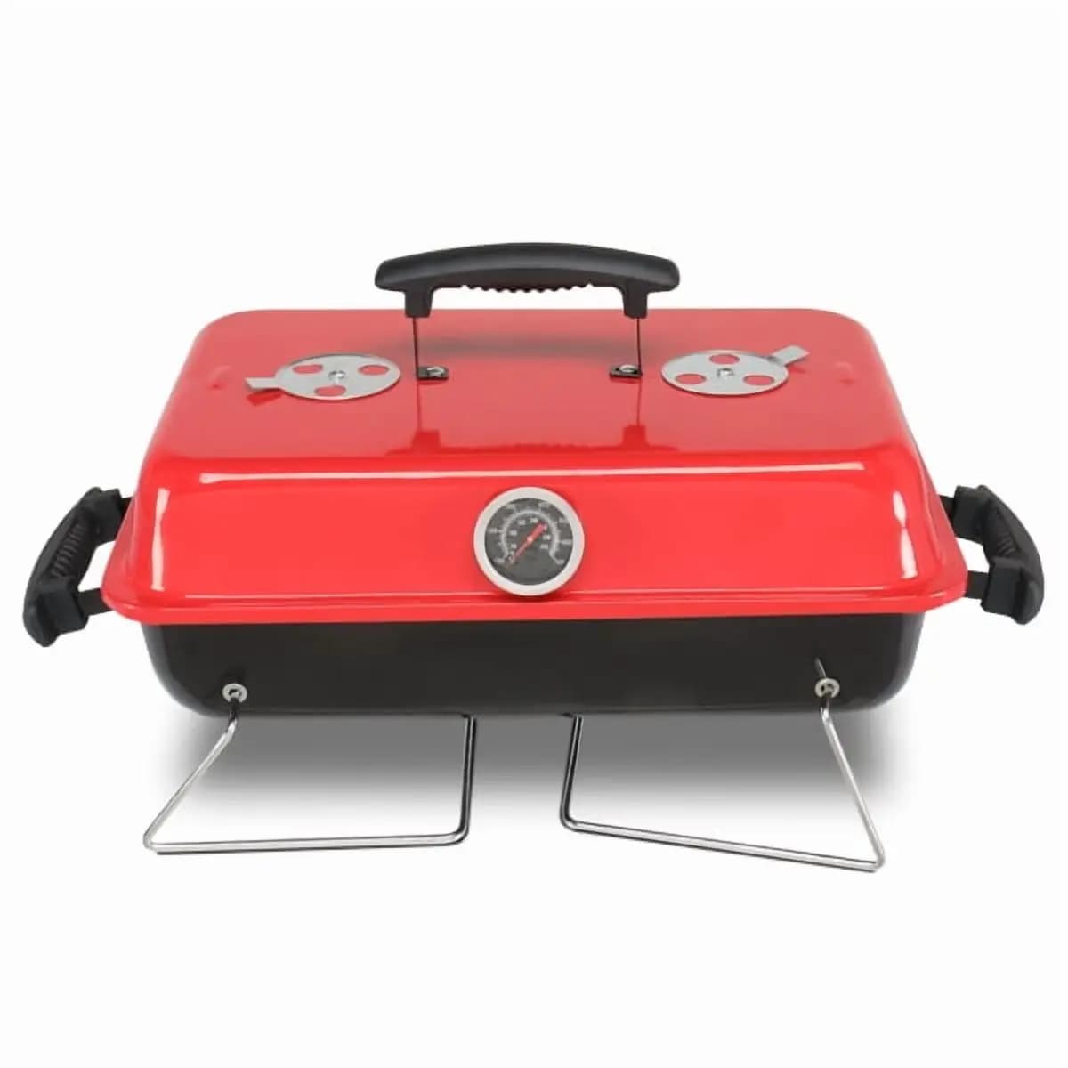 Portable Charcoal Grill, Tabletop BBQ Smoker with Thermometer and Air Dampers, Red and Black