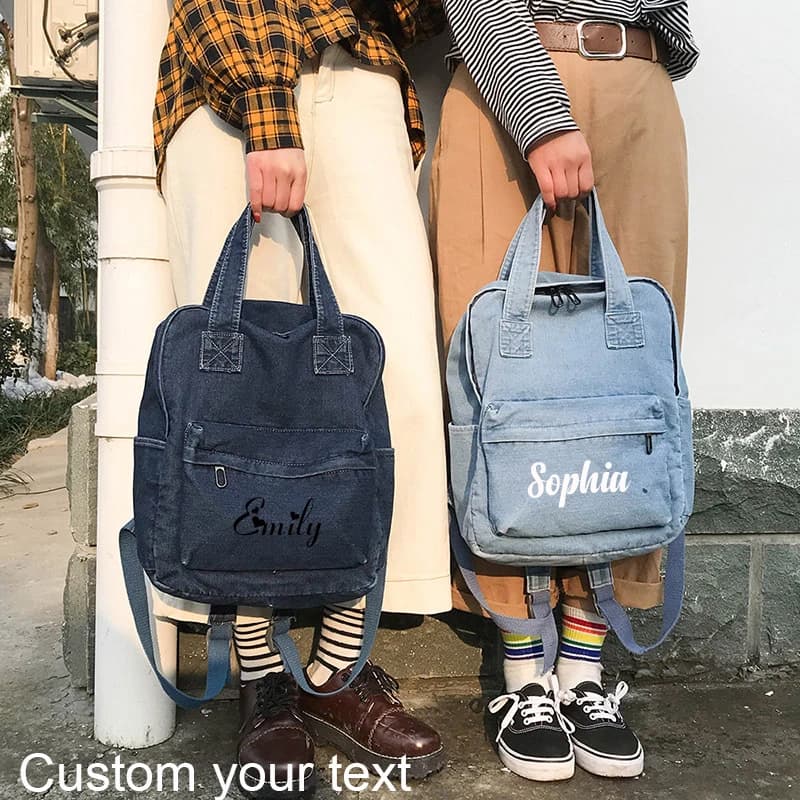 Personalised Jeans Backpack Women Multifunctional Children's School Backpack Jean Rucksack Denim Backpacks Casual Canvas Daypack