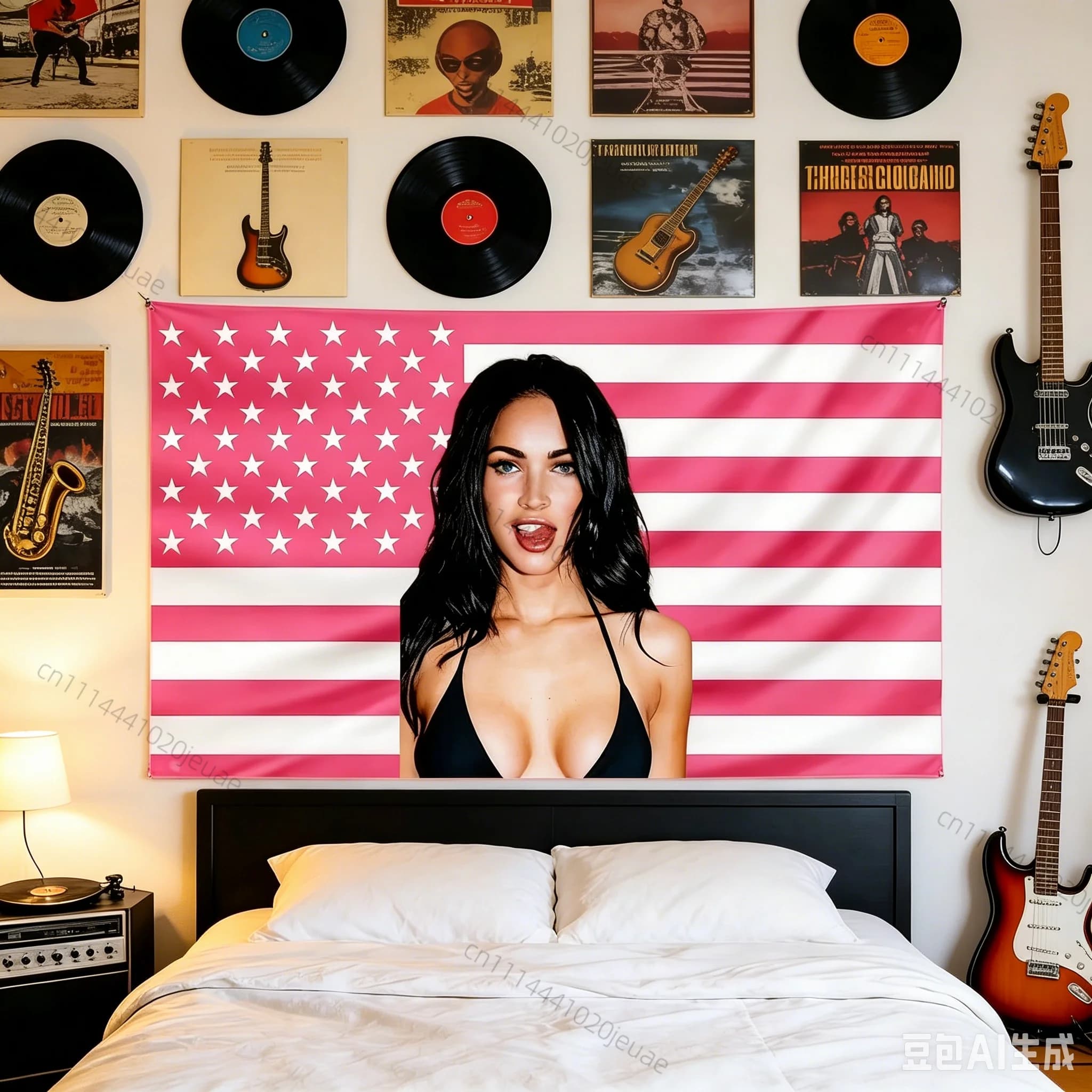 Unique Poster Tapestry Pink USA Flag Wall Megan Fox Tapestries Bedroom Living Room Wall Art Decor Fan Gift Backdrop Cloth Banner