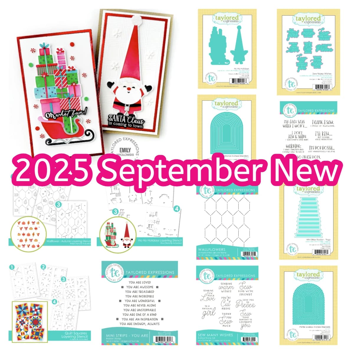 New 2025 Ho Ho Holidays Christmas Sew Many Wishes Arched Stacklets Die Stencils Set DIY Scrapbooking Big Grumpy Greetings Stamp